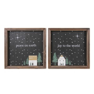 Transpac Wood Peace and Joy Block Decor Set of 2 Freestanding Tabletop Signs for Christmas Indoor Use Multicolor - 1 of 1
