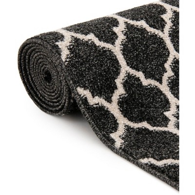 Black and Beige Trellis 9' x 12' Synthetic Area Rug
