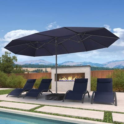 PURPLE LEAF 15ft Patio Market Umbrella and Base Double-Sided Rectangle Outdoor Table Sun Umbrellas with Crank