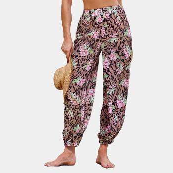 Women's Floral Elastic Waist Tapered Leg Cover Up Pants - Cupshe