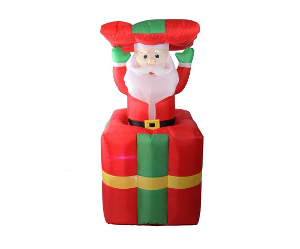 LB International Christmas 5' Pre-lit Inflatable Pop Up Santa Claus in Gift Box Outdoor Decoration