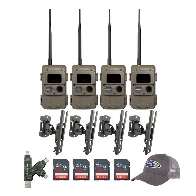 Cuddeback CuddeLink Wireless Black Flash Trail Camera w/Mount, and SD Card Bundle (4 Pack)