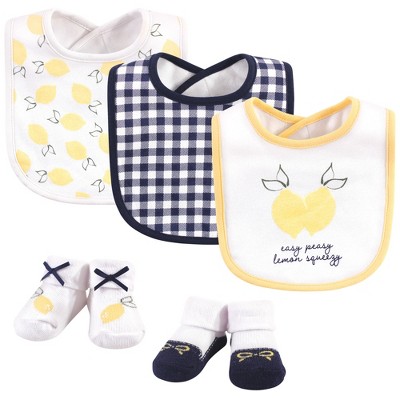Image of Hudson Baby Infant Girl Cotton Bib and Sock Set 5pk, Easy Peasy, One Size