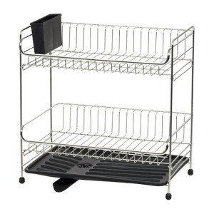 LunaLulinlk 2-tier Medium-sized Dish Rack with Drain Spout, Dish Rack and Drainer, Black - 1 of 4