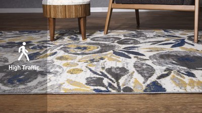 Ivory Floral Bliss 5' x 7' Easy-Care Synthetic Area Rug
