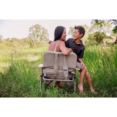 Shale Brown Padded Folding Beach Chair with Wood Armrests