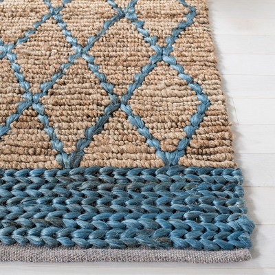 Natural and Navy Geometric Cotton Handmade Rug 4' x 6'