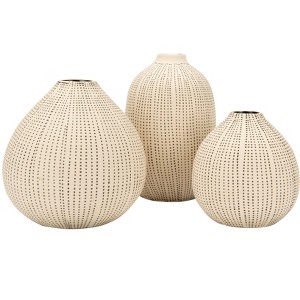Storied Home Round Stoneware Vases with Polka Dot Finish, White and Black, Set of 3 - 1 of 4