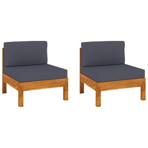vidaXL Middle Sofas 2 pcs with Dark Gray Cushions Solid Acacia Wood - 1 of 4
