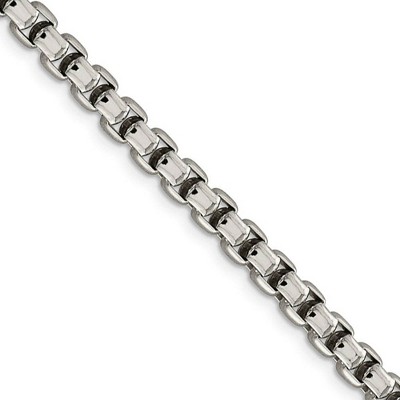 Black Bow Jewelry Men's 5.2mm, Sterling Silver, Solid Round Box Chain Necklace
