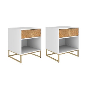Nathan James Set of 2 Kensi Wood Herringbone Nightstands - 1 of 4