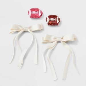 Girls' 4pk Football and Satin Bow Claw Clip Set - art class™ - 1 of 3