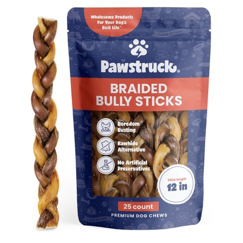 Pawstruck All natural 12 Braided Bully Sticks For Dogs Rawhide Free Single Ingredient Long Lasting Low Odor Chew Treat 25 Count Target