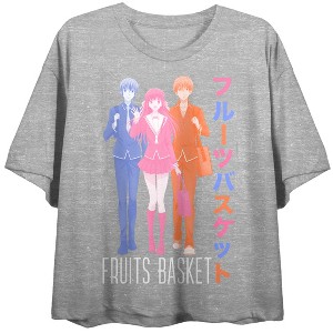 Juniors Fruits Basket Anime Character Graphic Print Grey Crop Top Tee Shirt- - 1 of 3