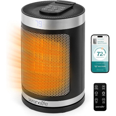 SereneLife Portable Space Heater—Wi-Fi Enabled, Thermostat, Remote Control, Digital Display (Black)