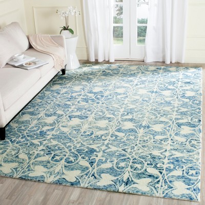 Hand-Tufted Dark Blue and Ivory Wool Area Rug