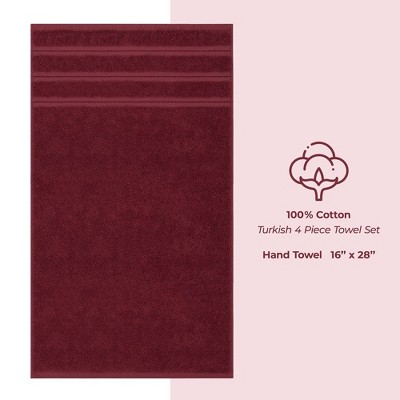 Luxury Burgundy Red Turkish Cotton Hand Towel Set, 16 x 28 inches, 4 Pieces