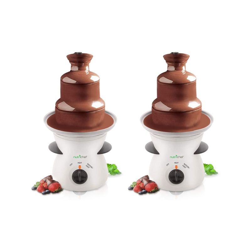 NutriChef PKFNMK16.5 Electric Countertop 3 Tier Stainless Steel Fondue Maker Fountain for Chocolate, Cheese, Liqueurs, Caramel Dip, White (2 Pack), 1 of 7