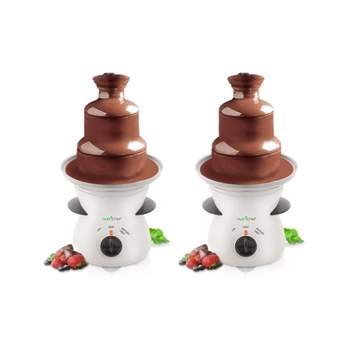 NutriChef PKFNMK16.5 Electric Countertop 3 Tier Stainless Steel Fondue Maker Fountain for Chocolate, Cheese, Liqueurs, Caramel Dip, White (2 Pack)