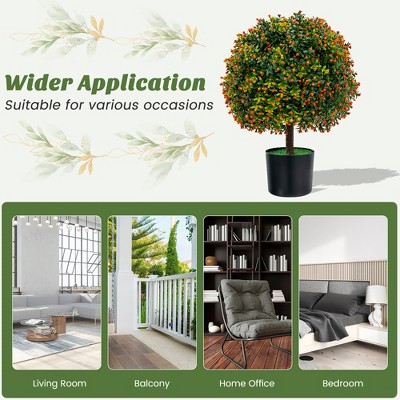 22'' Artificial Boxwood Topiary Ball Tree with Orange Fruits in Cement Pot