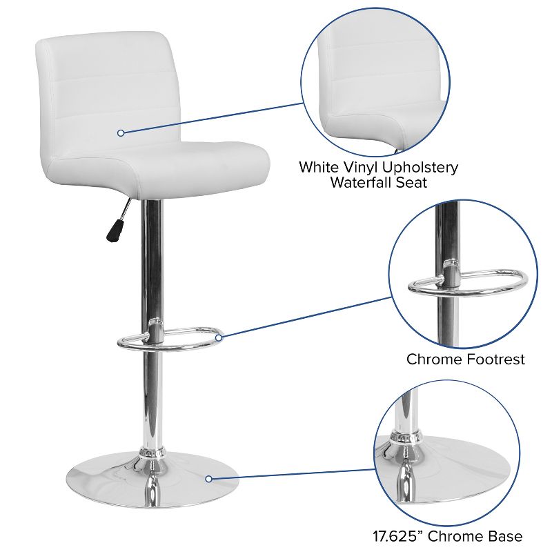 Emma and Oliver Swivel Rolled Seat Adjustable Height Barstool with Chrome Base, 3 of 11