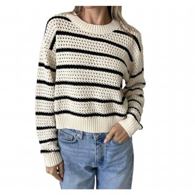 Women's Harbor Crochet Striped Sweater - SIX/FIFTY