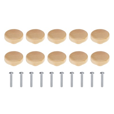 Unique Bargains Pure Wood Flat Round Dresser Drawer Knobs with Screws for Cupboard