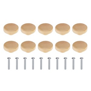 Unique Bargains Pure Wood Flat Round Dresser Drawer Knobs with Screws for Cupboard - 1 of 4