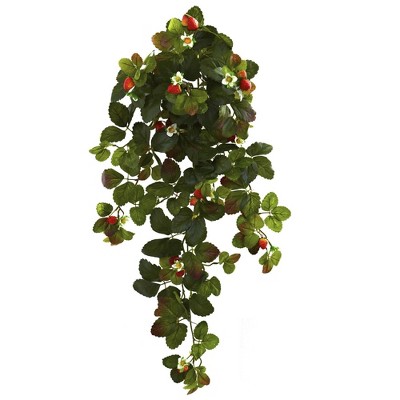 Nearly Natural 31-in Strawberry Hanging Bush with Berry (Set of 2)