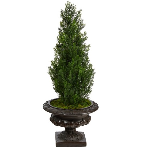 Nearly Natural 3.5-ft Mini Cedar Artificial Pine Tree in Iron Colored Urn UV Resistant (Indoor/Outdoor) - image 1 of 4