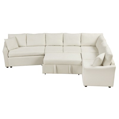NicBex Modern 124.8" Pull Out Sofa Bed Chenille Convertible Sleeper Sofa with USB Ports for Living Room