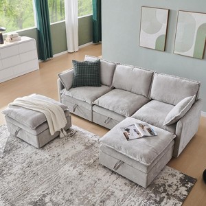 SinCiDo 88.98" Modular Couch Sofa with Storage, U-Shape 3 Seater Cloud Couch Sectional with Ottoman, Modern Sofa with Deep Seat & Pillow - 1 of 4