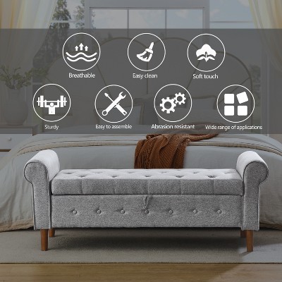 Vynxaria 62" Tufted Button Storage Bench ¨C Modern Fabric Ottoman for Versatile Living Spaces