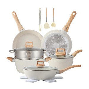 Aoibox 16-Piece Non Stick Cookware Set with Fryers, Steamer, Stewer, Silicone Spatula, and Pot Protectors for Daily Cooking - 1 of 4