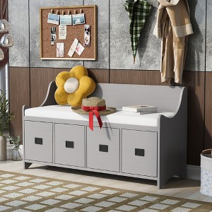 Storage Bench for Entryway, Wooden Shoe Rack with Removable Cushion Bench Storage for Hallway Living Room - 1 of 4