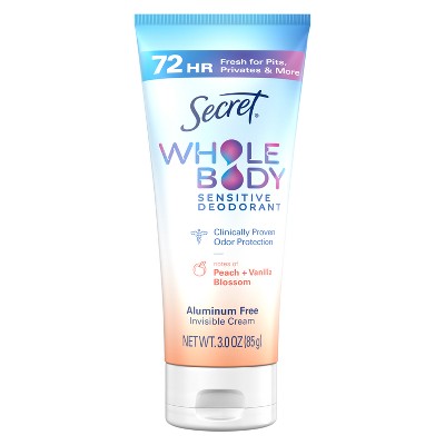 Secret Whole Body Aluminum Free Deodorant Clear Cream - Peach & Vanilla - 3.0oz