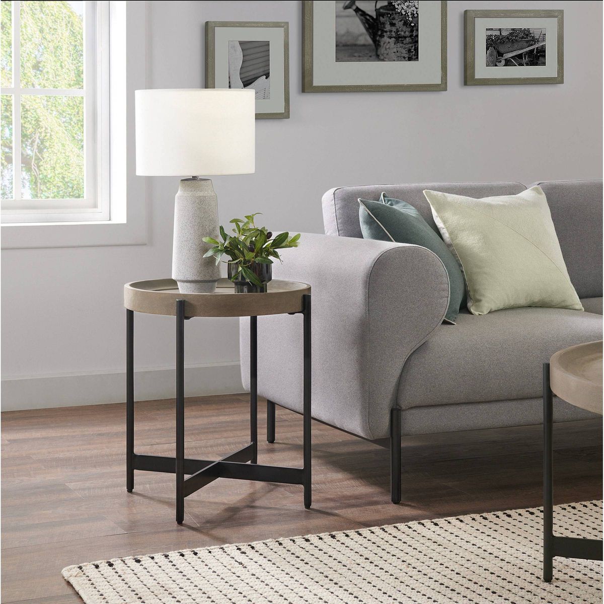 20" Brookline Round Wood with Concrete Coating End Table Concrete Gray - Alaterre Furniture: Chic Tray Top, Sturdy X-Frame - thumbnail 2