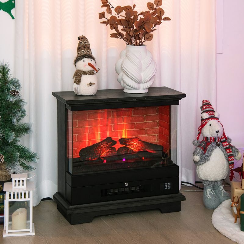 Costway 27'' Freestanding Electric Fireplace Heater w/ 3-Level Flame Thermostat, 2 of 11