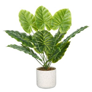 17.7" Artificial Mini Alocasia Plant in Pot – 1 Pot with 2 Lifelike Faux Plants, Tropical Indoor Decor for Home & Office - 1 of 4
