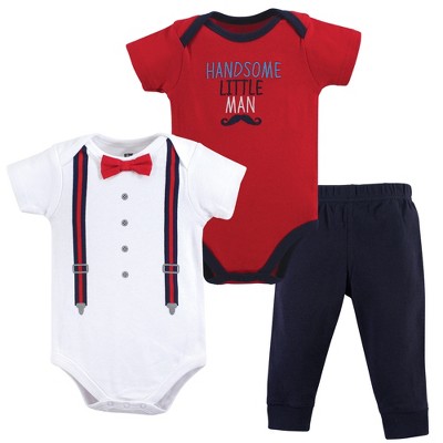 Image of Hudson Baby Infant Boy Cotton Bodysuit and Pant Set, Handsome Little Man, 3-6 Months