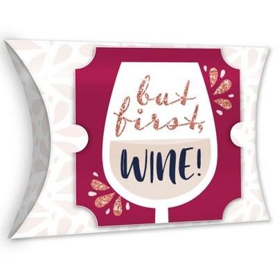 Big Dot of Happiness But First, Wine - Favor Gift Boxes - Wine Tasting Party Large Pillow Boxes - Set of 12