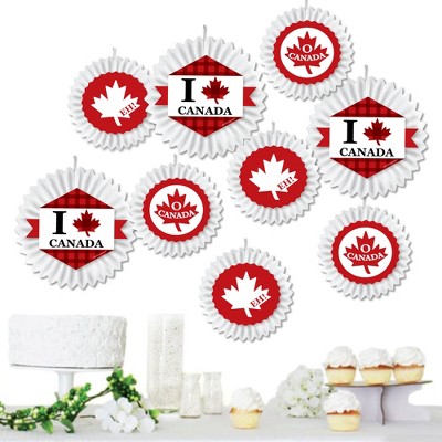 Big Dot of Happiness Canada Day - Hanging Canadian Party Tissue Decoration Kit - Paper Fans - Set of 9
