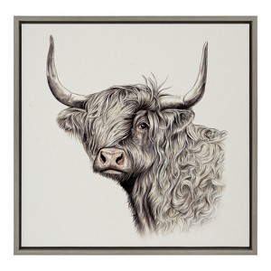 Kate and Laurel Sylvie Highland Cow Framed Canvas by Ron Dunn, 22x22, Gray - 1 of 4