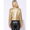 INSPIRE CHIC Women's Collarless Open Front Faux Pocket Faux Leather Crop Moto Jackets - 3 of 4