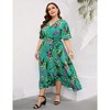 Clearlove Women's Spring and Summer Plus Size Floral V Neck Short Sleeve A Line Long Dress - 3 of 4