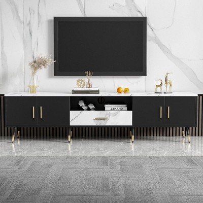 Whisen Modern Entertainment Center TV Stand for TVs up to 80'' with 2 Cabinets and Open Compartments