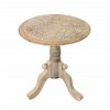 Royal Hampton Intricately Carved Round Top Mango Wood Side End Table with Pedestal Base, White - - 4 of 4