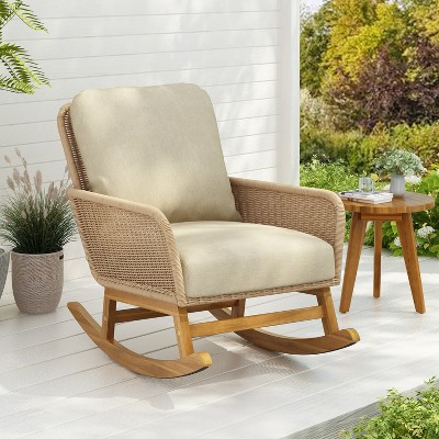VYNXARIA Contemporary Beige Wicker Rocking Chair - Comfort Meets Style for Any Space