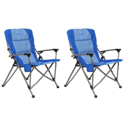 Kamp Rite Double Layered Soft Padded Folding Supportive Hard Arm Outdoor Camping Lounge Chair with Useful Cupholder Blue 2 Pack