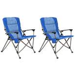 Kamp-Rite Double Layered Soft Padded Folding Supportive Hard Arm Outdoor Camping Lounge Chair with Useful Cupholder, Blue (2 Pack)